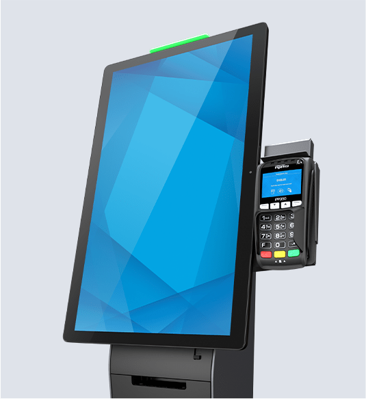 Image of Elo Wallaby Pro interactive kiosk with payment device