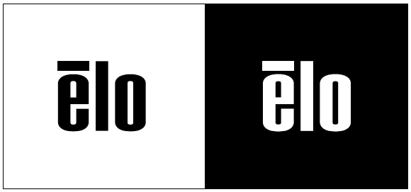 Black Elo logo on white background, and white Elo logo on black background